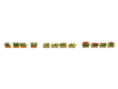 14009  Blomsterkasser med røde, hvide og gule blomster